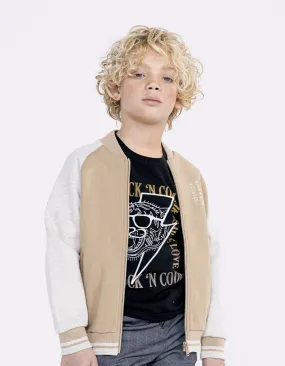Beige and Gray Teddy Boy Style Cardigan