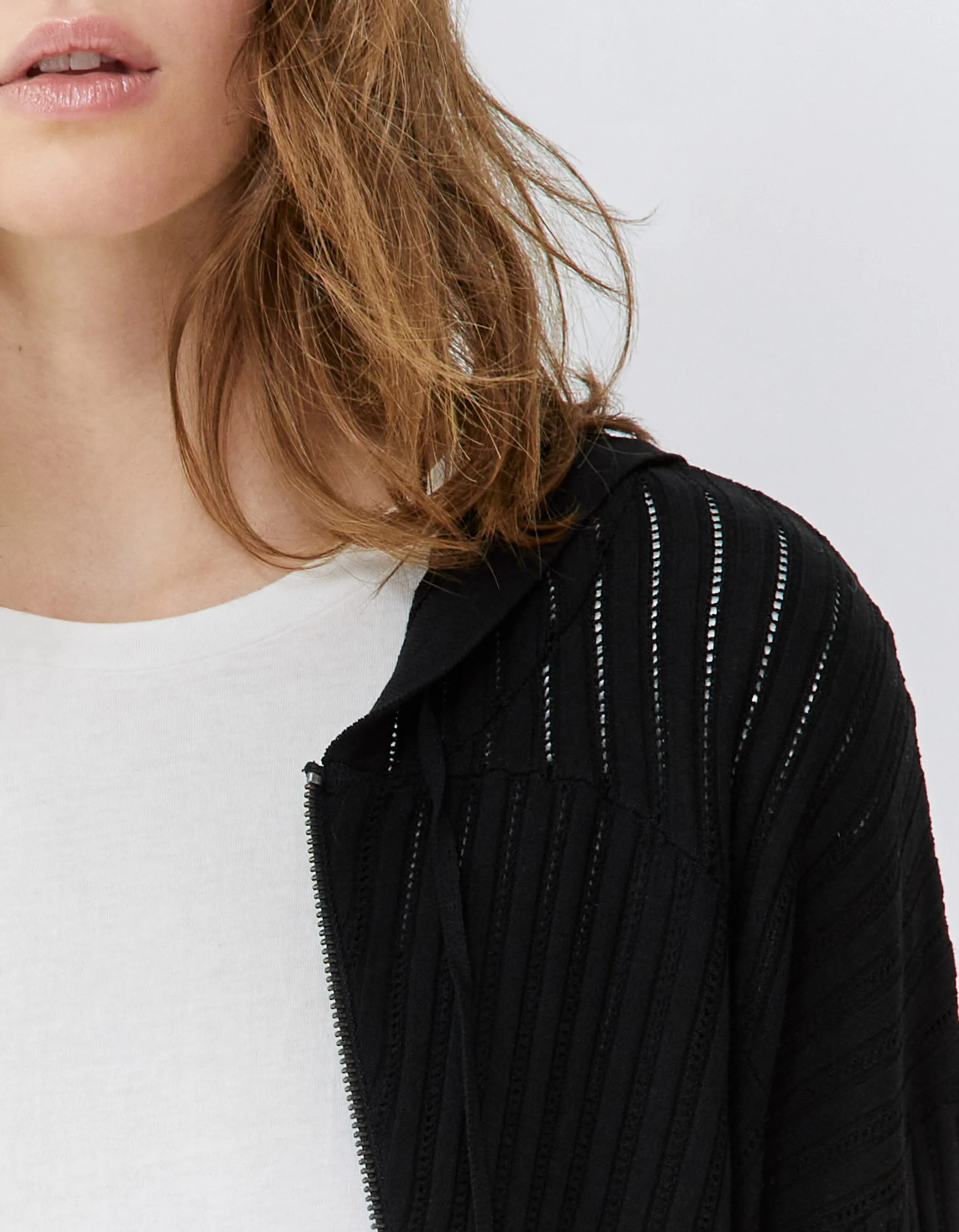 Black knitted openwork fancy Women's cardigan