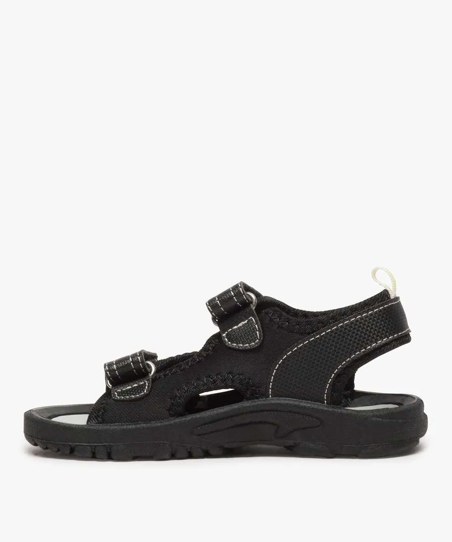 Black multi-material boy sandals with velcro closure - standard sandals and open-toe shoes.