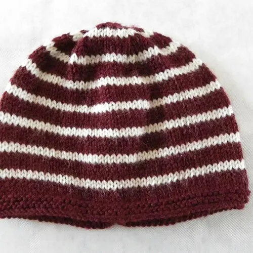 Striped Plum and White Newborn Boy Bra, Bonnet and Booties Set