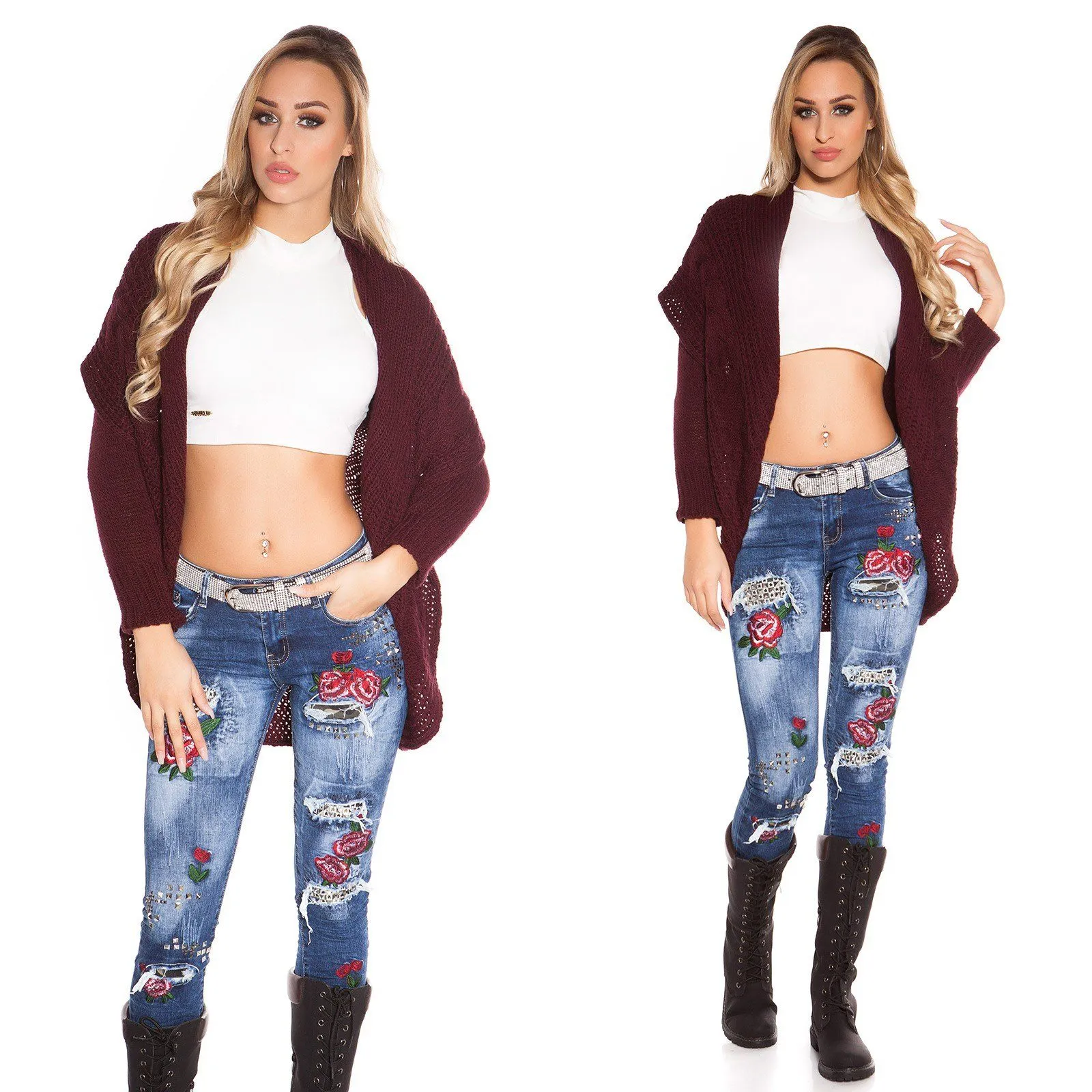 Cardigan boléro femme élégant col XL bordeaux - CLARA