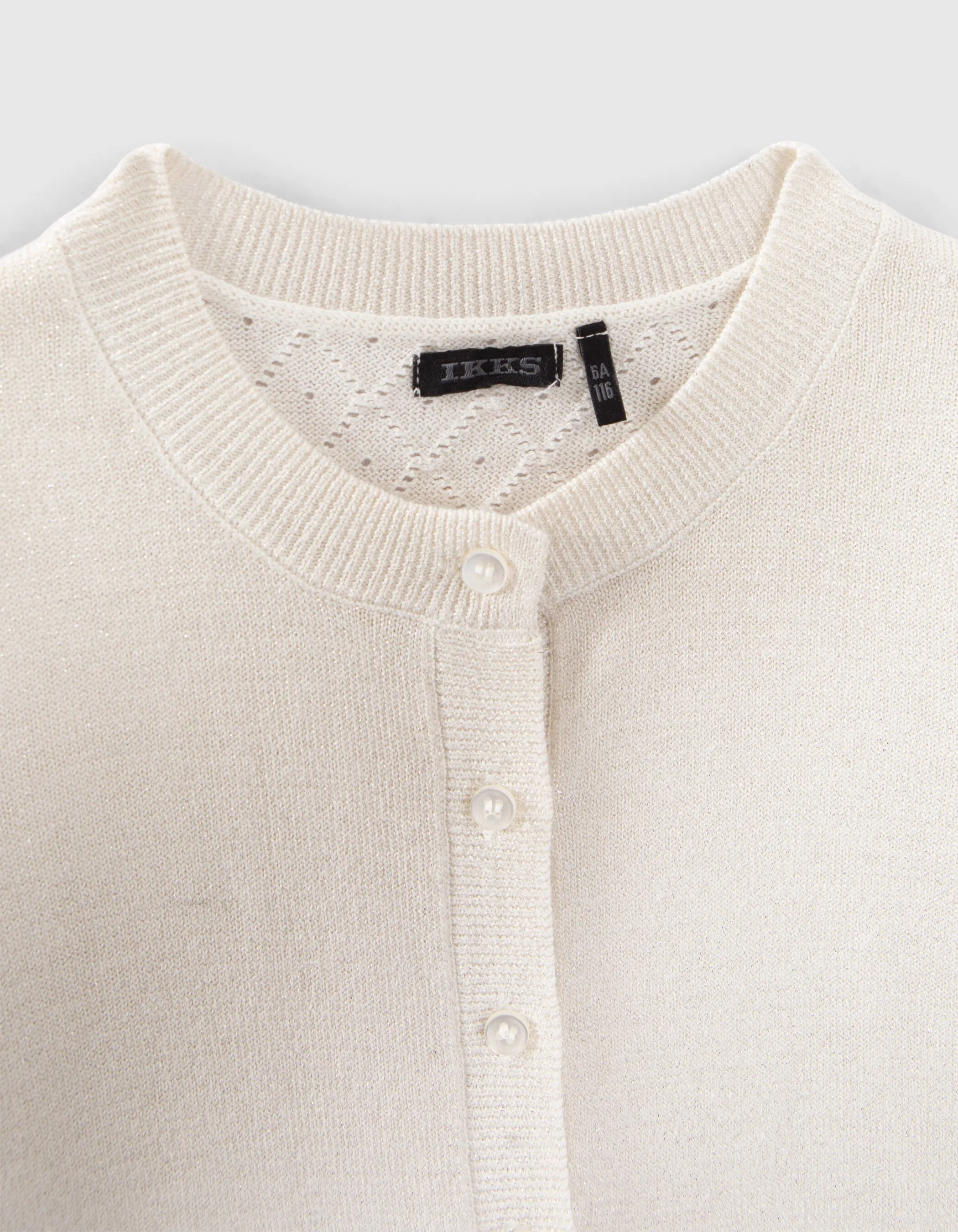 Cardigan girl with ivory knit lurex fancy back.