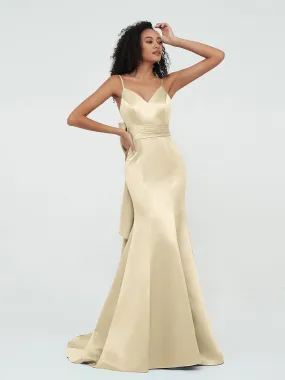 Champagne Satin Plus Size Mermaid Dresses with Spaghetti Straps