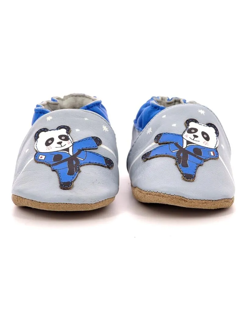 Leather Karate Panda Slippers - Blue