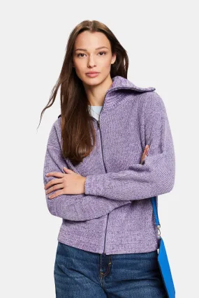Chunky knit marled cardigan with turtleneck