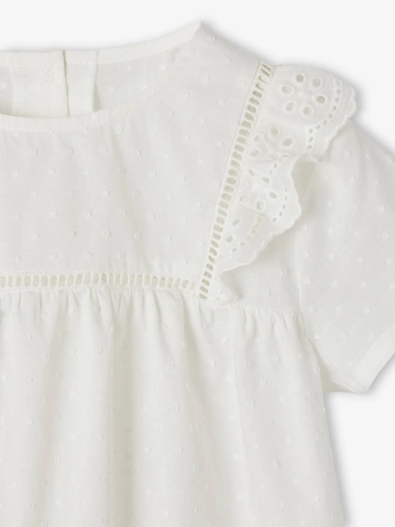Cute girl's polka dot cotton voile and white anglaise embroidery pyjashort - Vertbaudet.