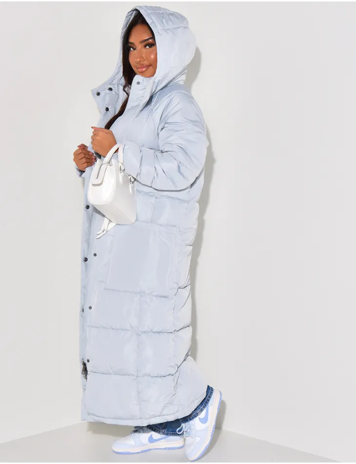 Long Quilted Hooded Puffer Jacket / Style 57915 - JEANS INDUSTRY