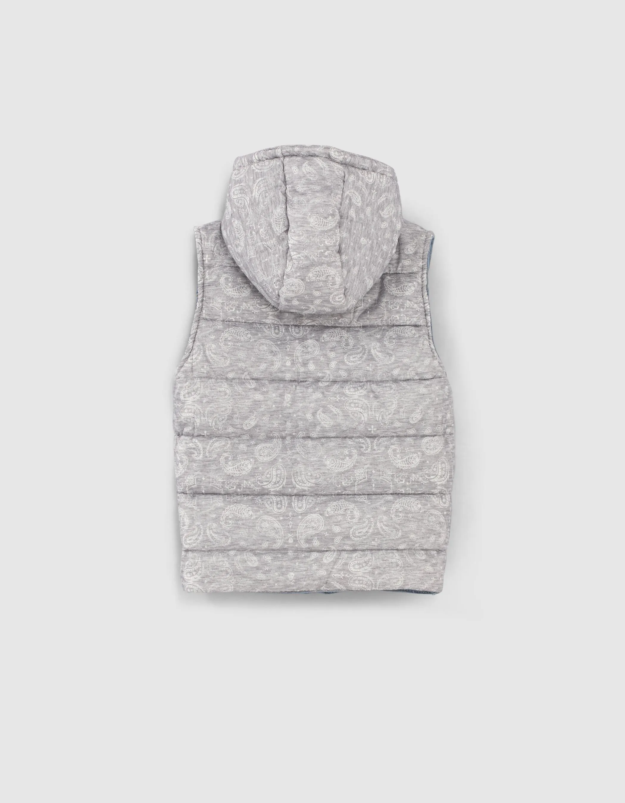 Blue and gray reversible sleeveless denim vest for boys