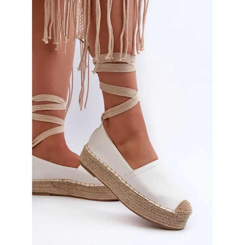 White Platform Espadrille Flats with Bow Detail - Sizes White