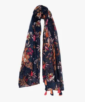floral women's scarf with small blue tassels • Shop now.