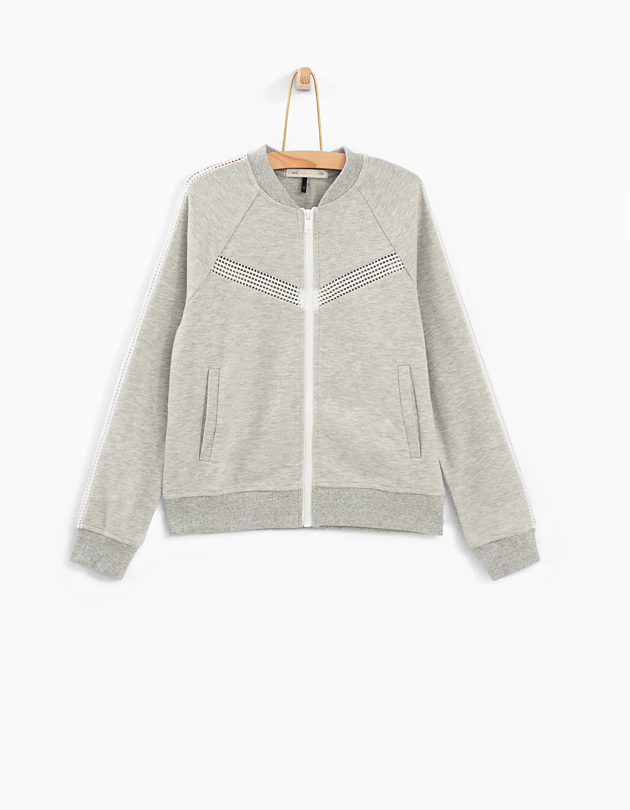 Grey Cardigan with Lace-Net Details for Girls.