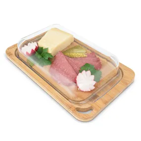 Hermatige Boîte à charcuterie avec couvercle en verre borosilicaté planche à découper en bambou