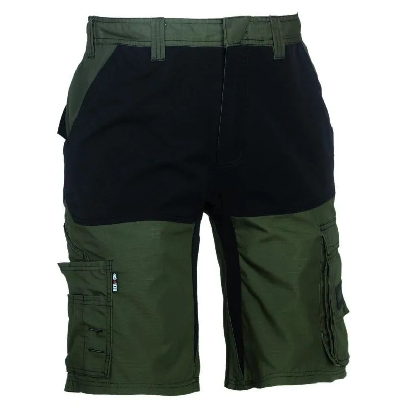 Hespar Herock Solid Polycotton Work Bermuda Shorts for Men with Multiple Pockets and Stretch Panels