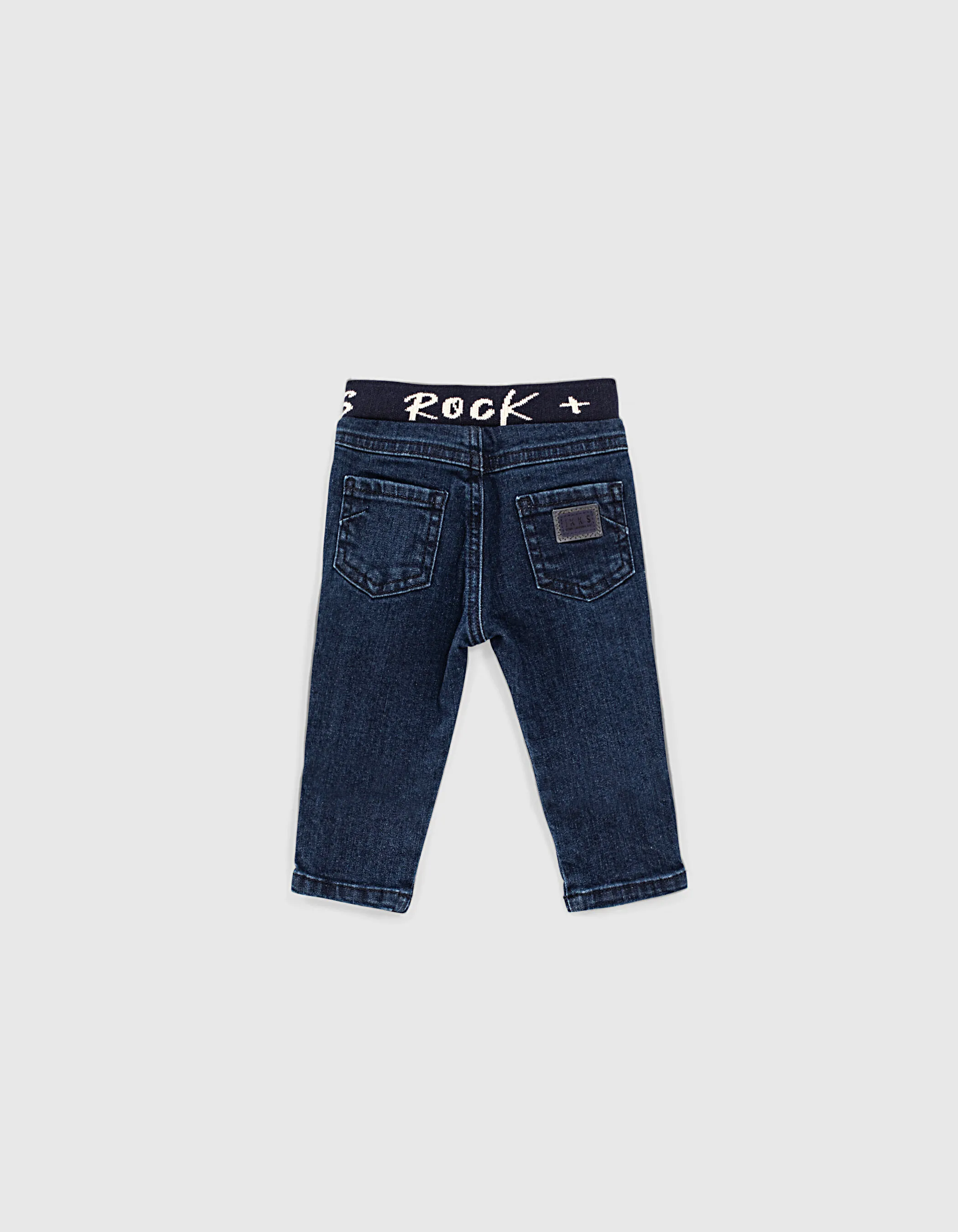 Organic cotton jean baby boy blue belt vintage message