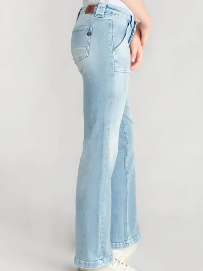 jeans femme bleu à fleurs avec ceinture - Le Temps Des Cerises | wimod