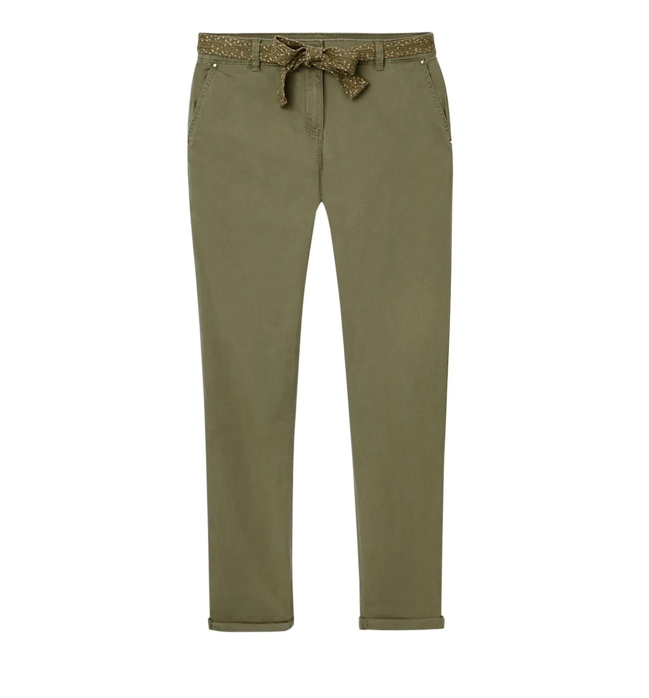 Khaki Belted Women's Chino Pants