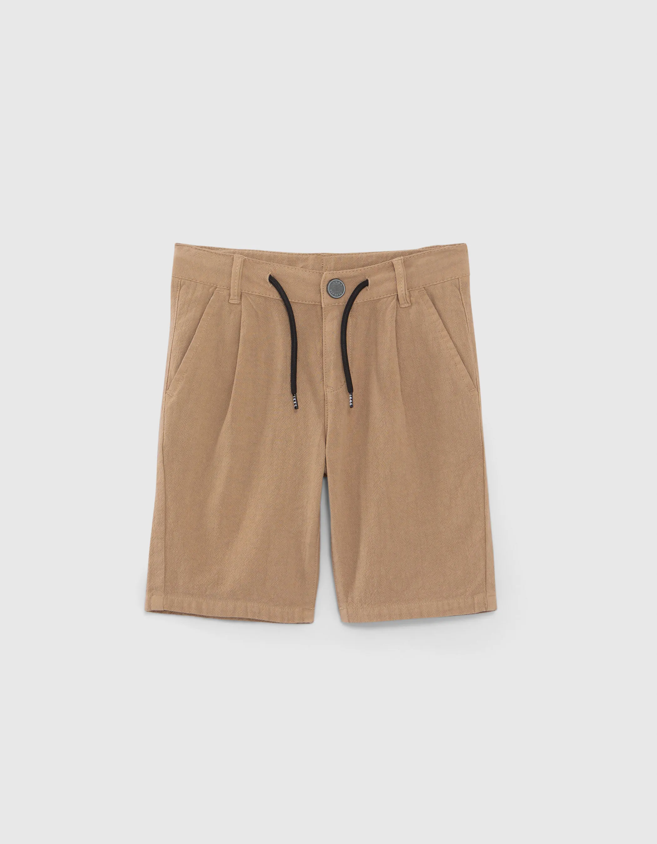 Khaki textured fabric boy shorts.