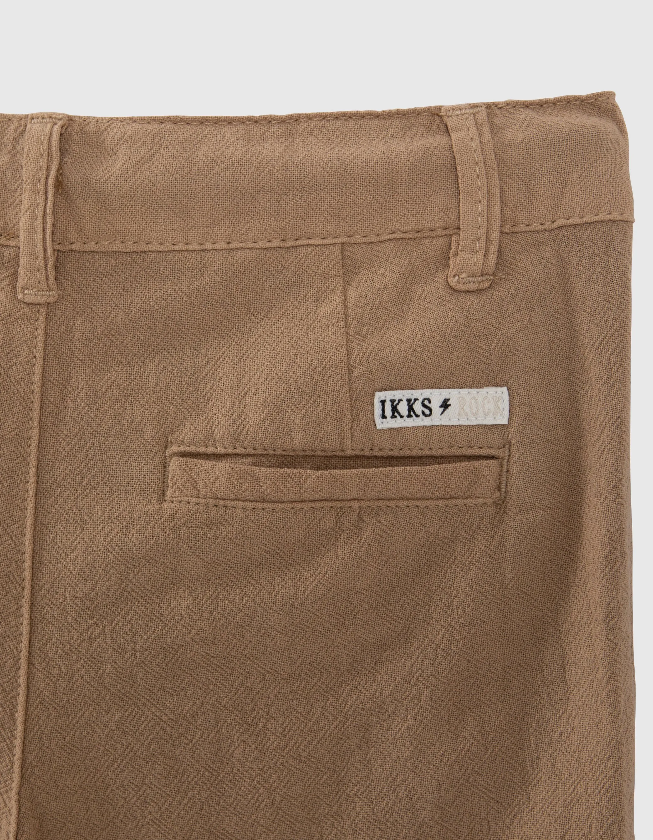 Khaki textured fabric boy shorts.