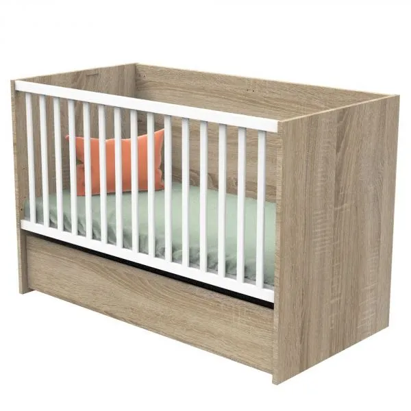 Lit bébé 60x120 cm + Tiroir de lit Nova Blanc lin