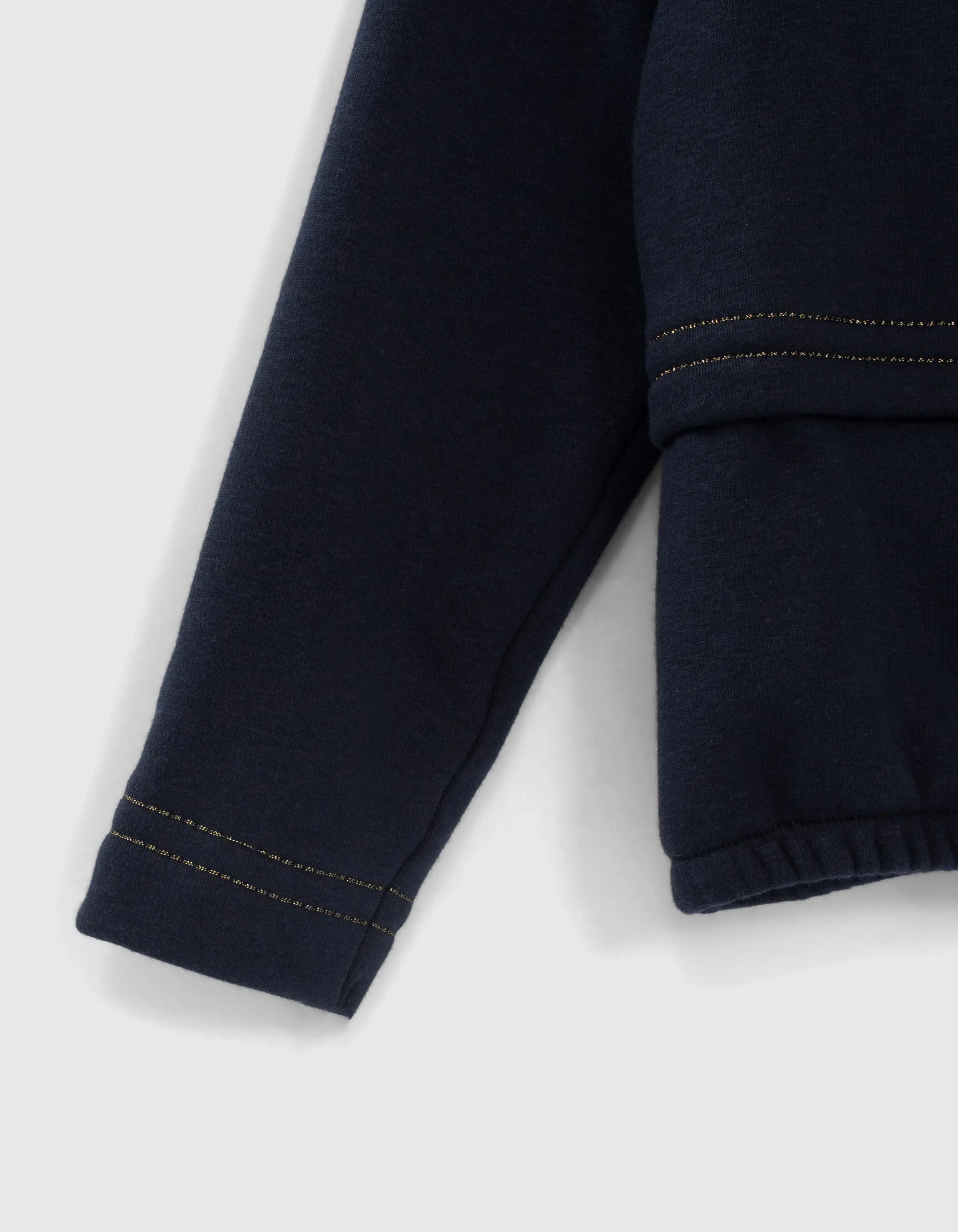 Navy Blue Hooded Cardigan with Gold Stripes for Girls - Check out now!