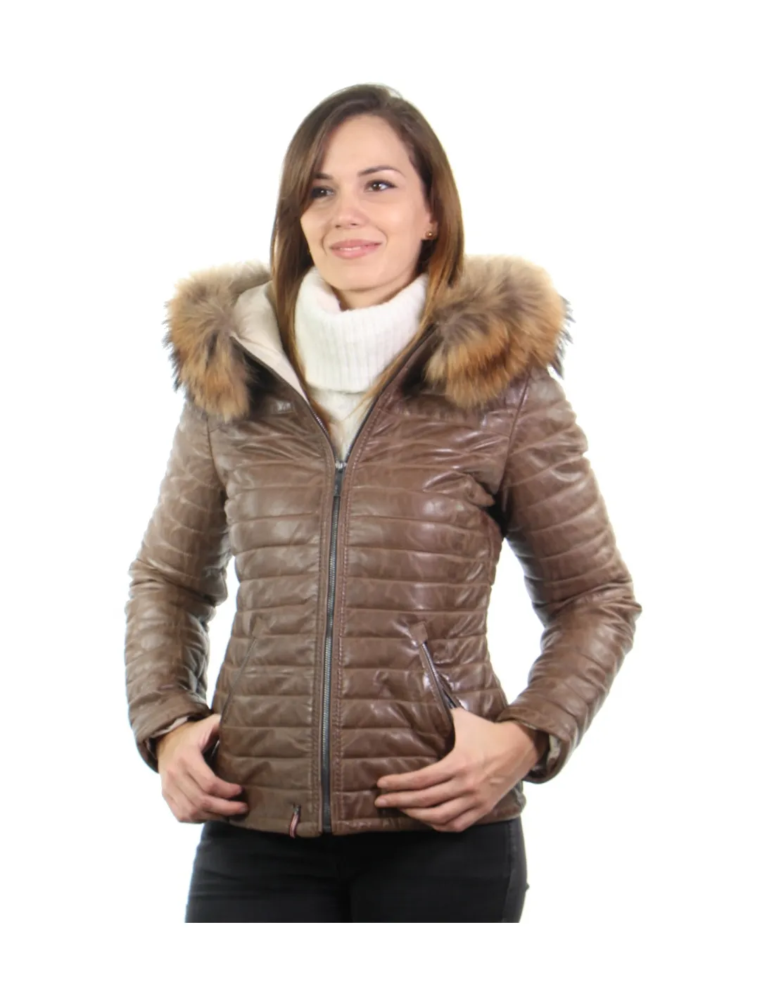 Oakwood Happy Brown Leather Puffer Jacket 43970 - Buy Now