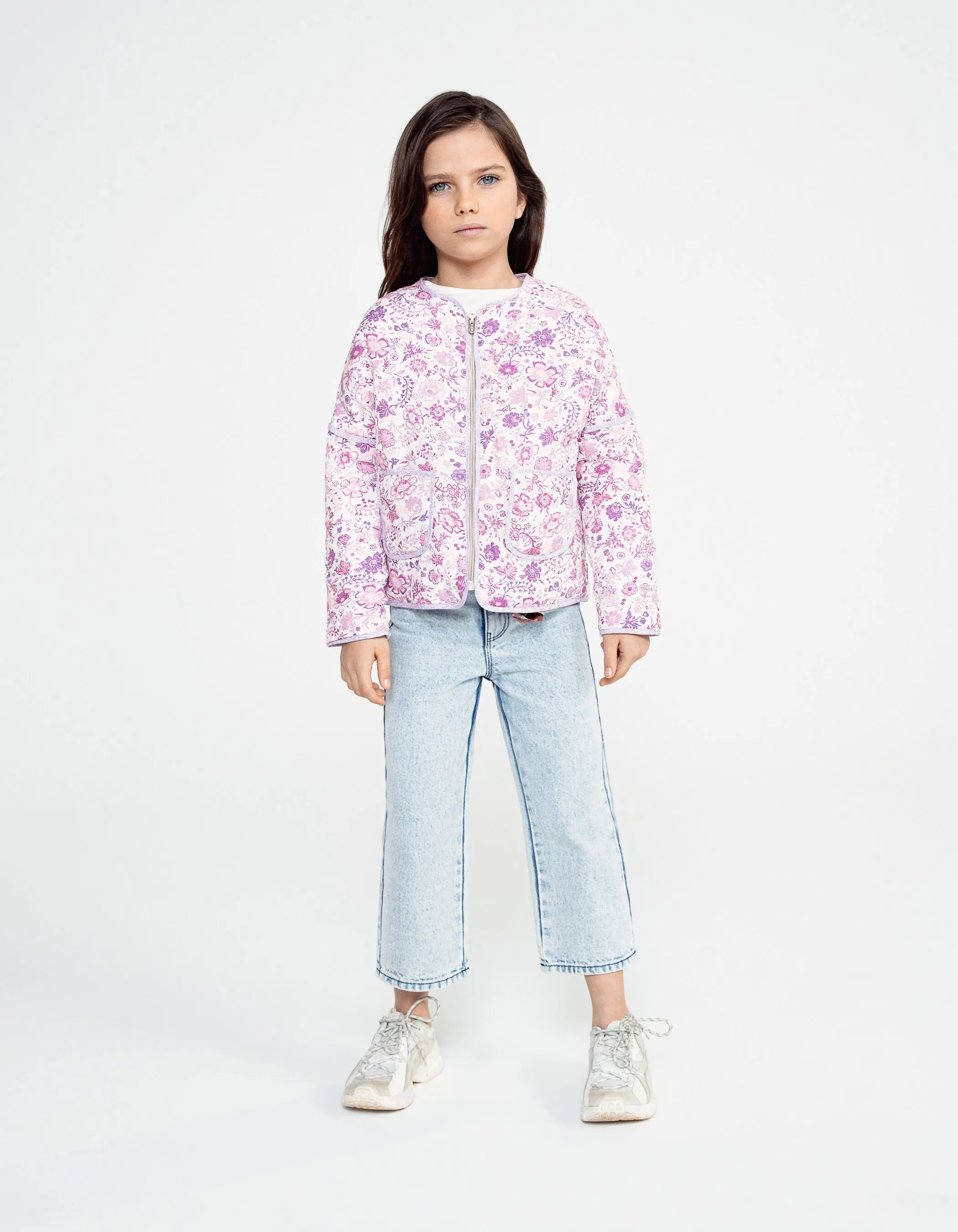 Off-White Jacket with Lilac Floral Print for Girls