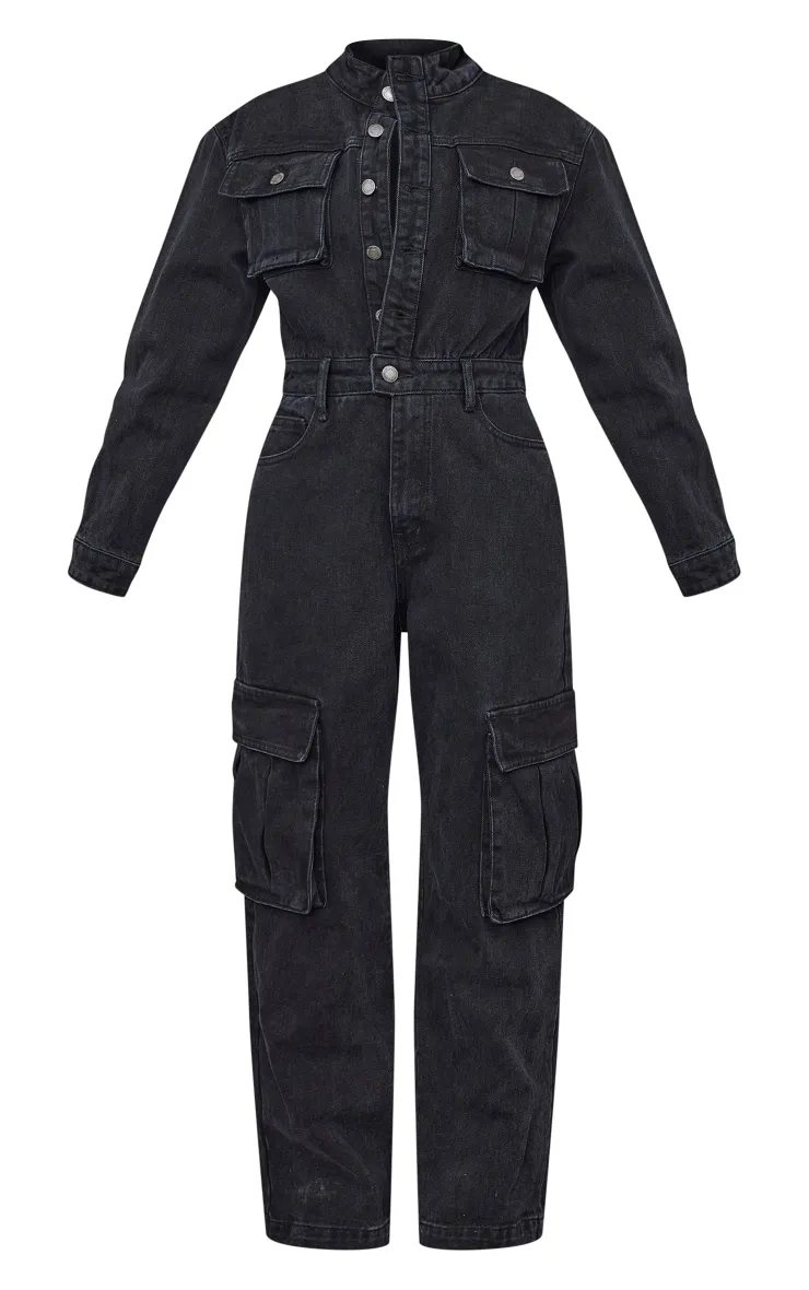 Petite Combinaison cargo large en jean noir