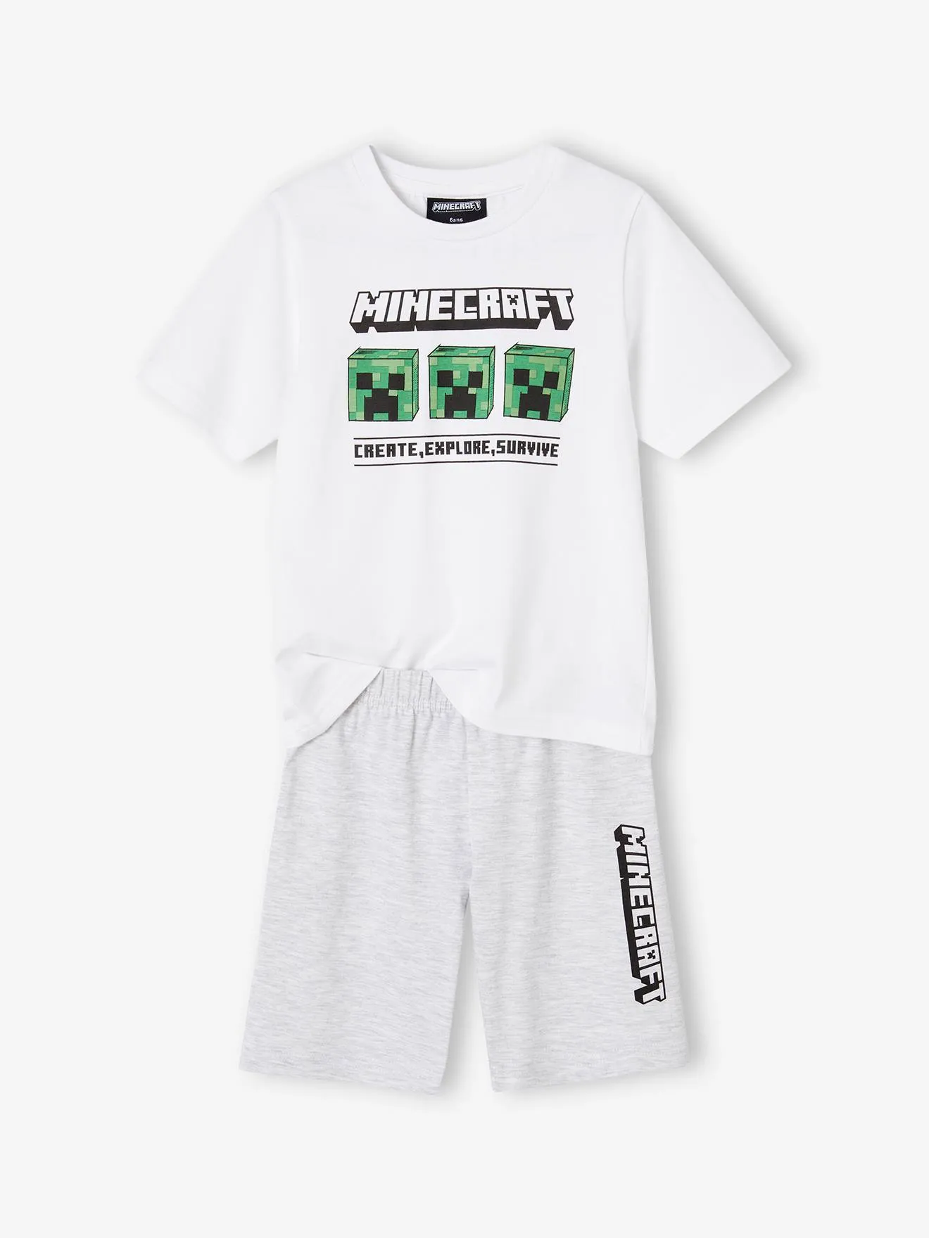 Pyjashort garçon Minecraft blanc/gris chiné