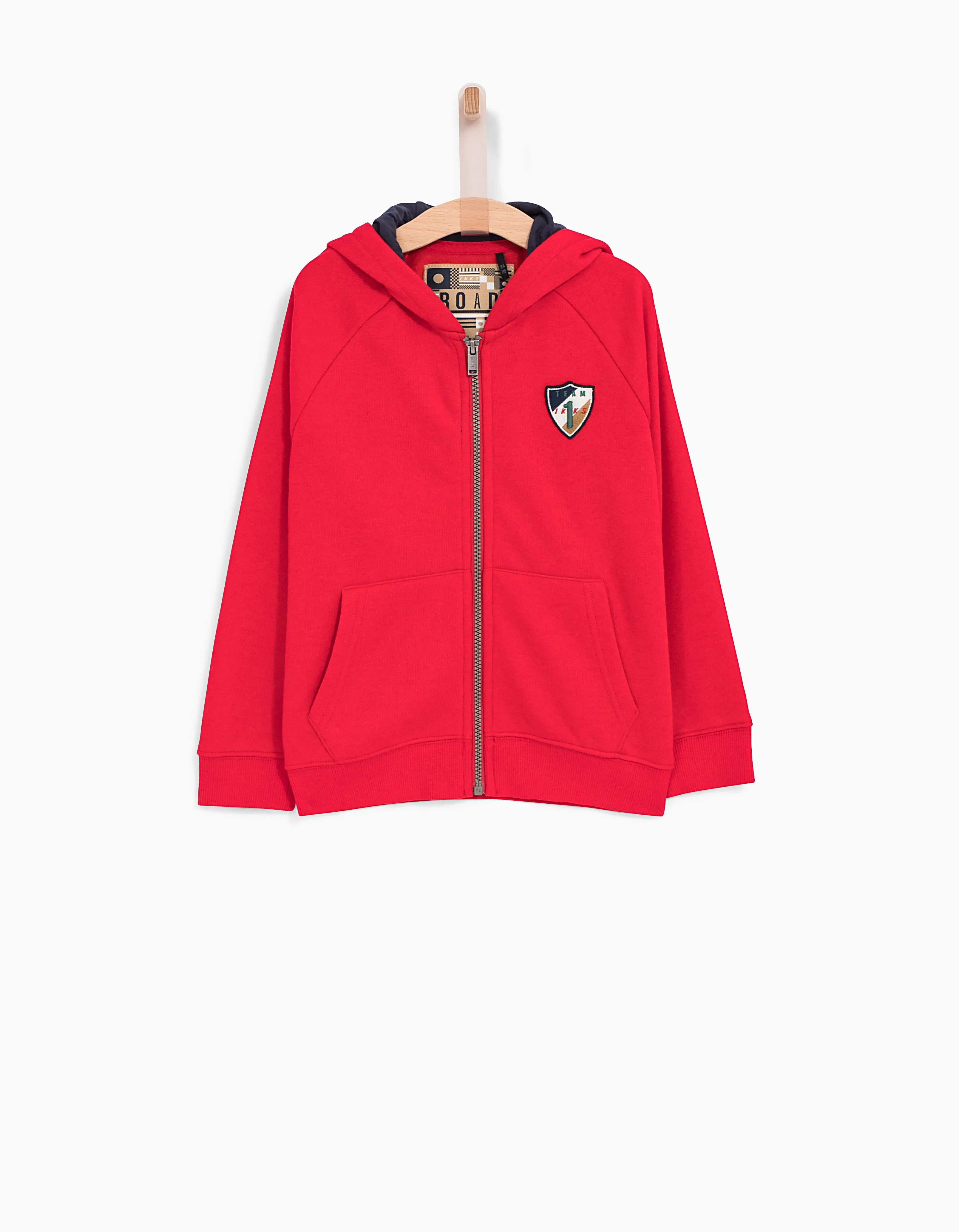Red cardigan with glasses on hoodie boy.
