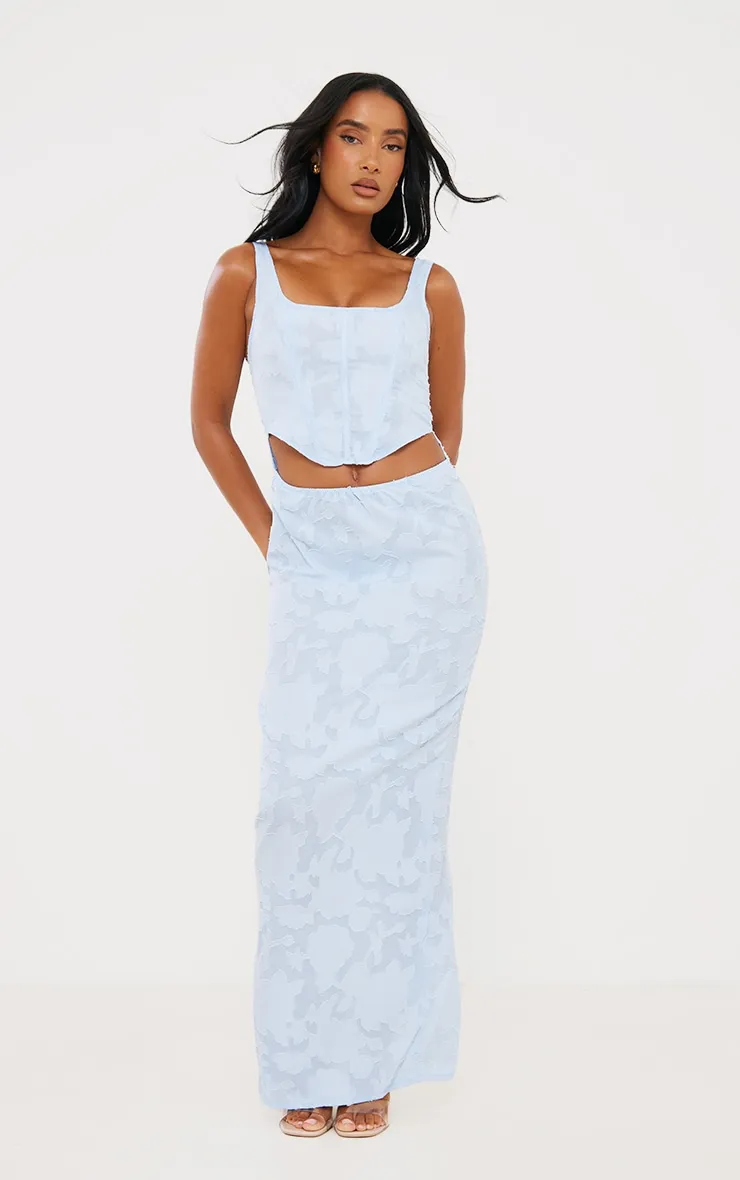 Light Blue Floral Corset Cutout Long Dress