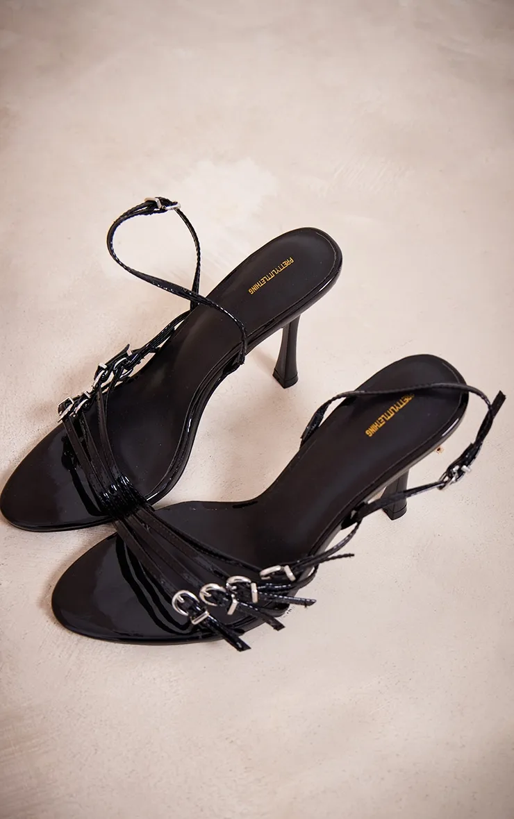 Sandales rondes PU verni noir boucles bride arrière