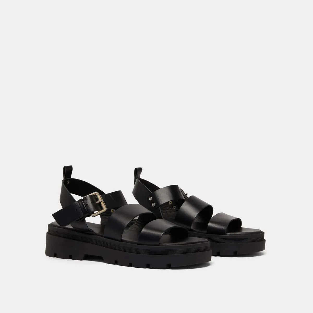 Black Leather Platform Sandals with Buckles for Women by Jonak