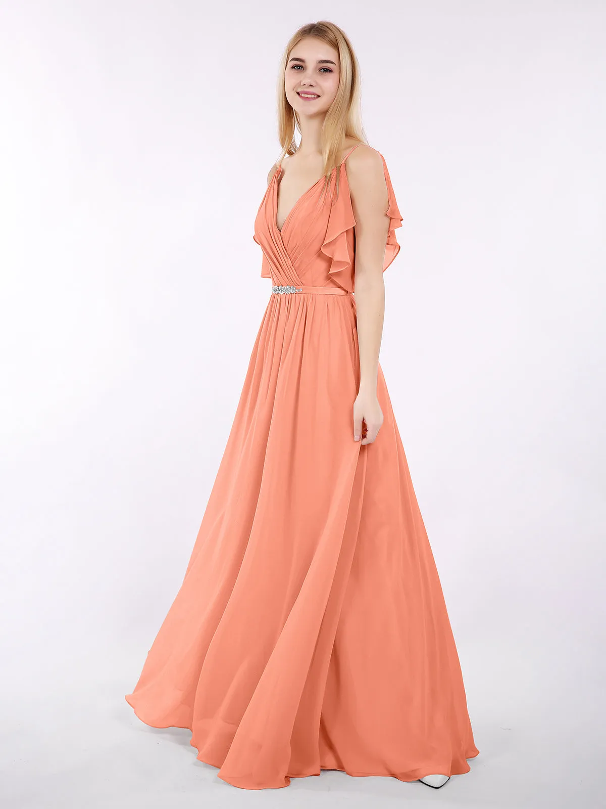 Spaghetti Strap Chiffon Dress with V-Neck - Twilight