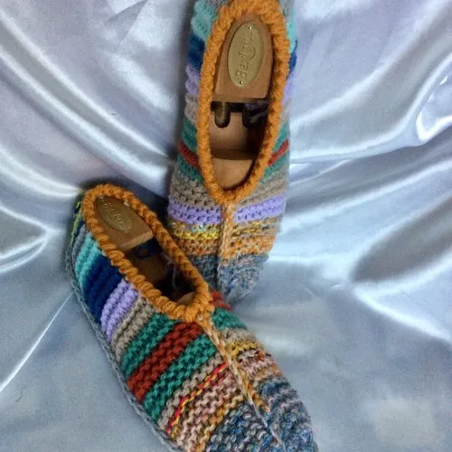 Custom Order: Multicolored Fantasia Slippers, Soft Sole Indoor Knitted by Hand for Women and Men