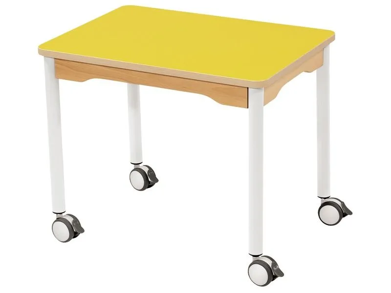 TABLE PLATEAU STRATIFIÉ - PIÉTEMENT À ROULETTES - Rectangle 70x50 cm