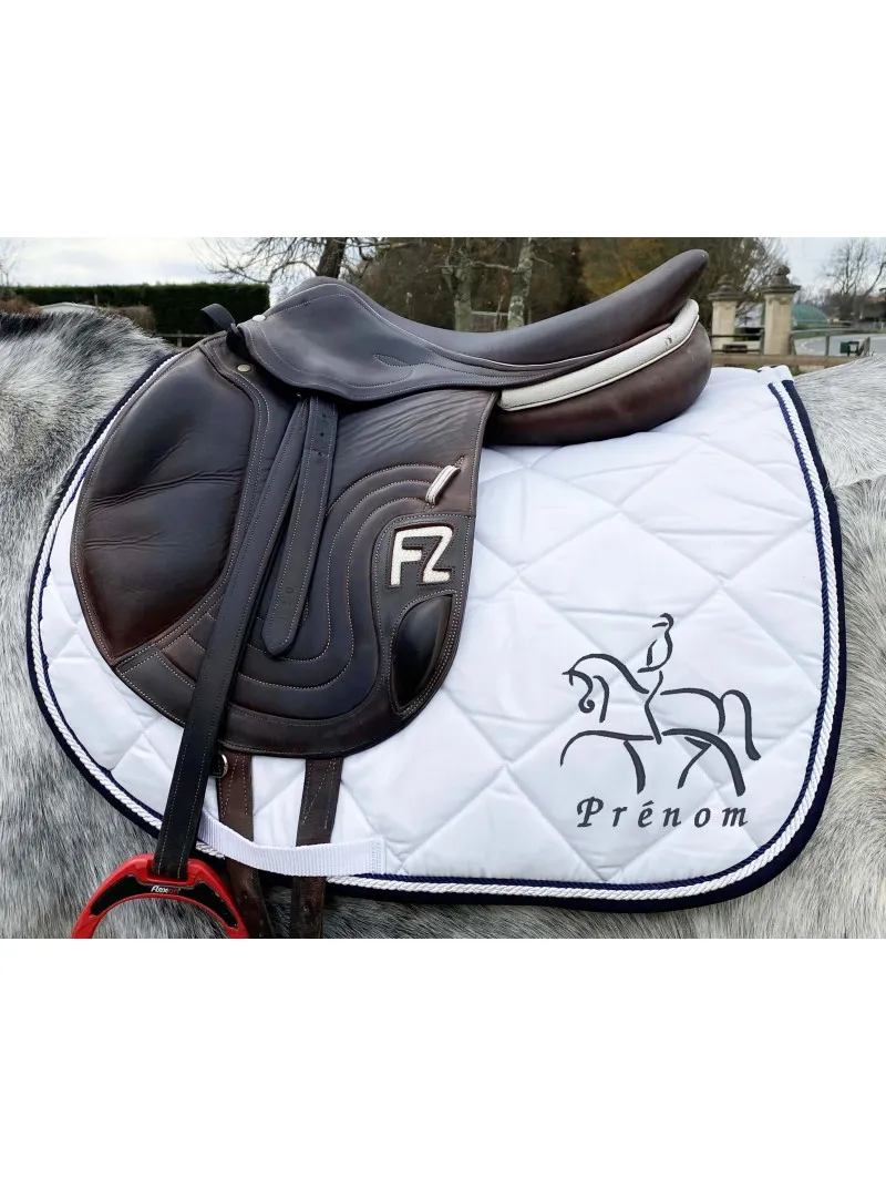 Customized Saddle Pad with Embroidered Name under Dressage Horse