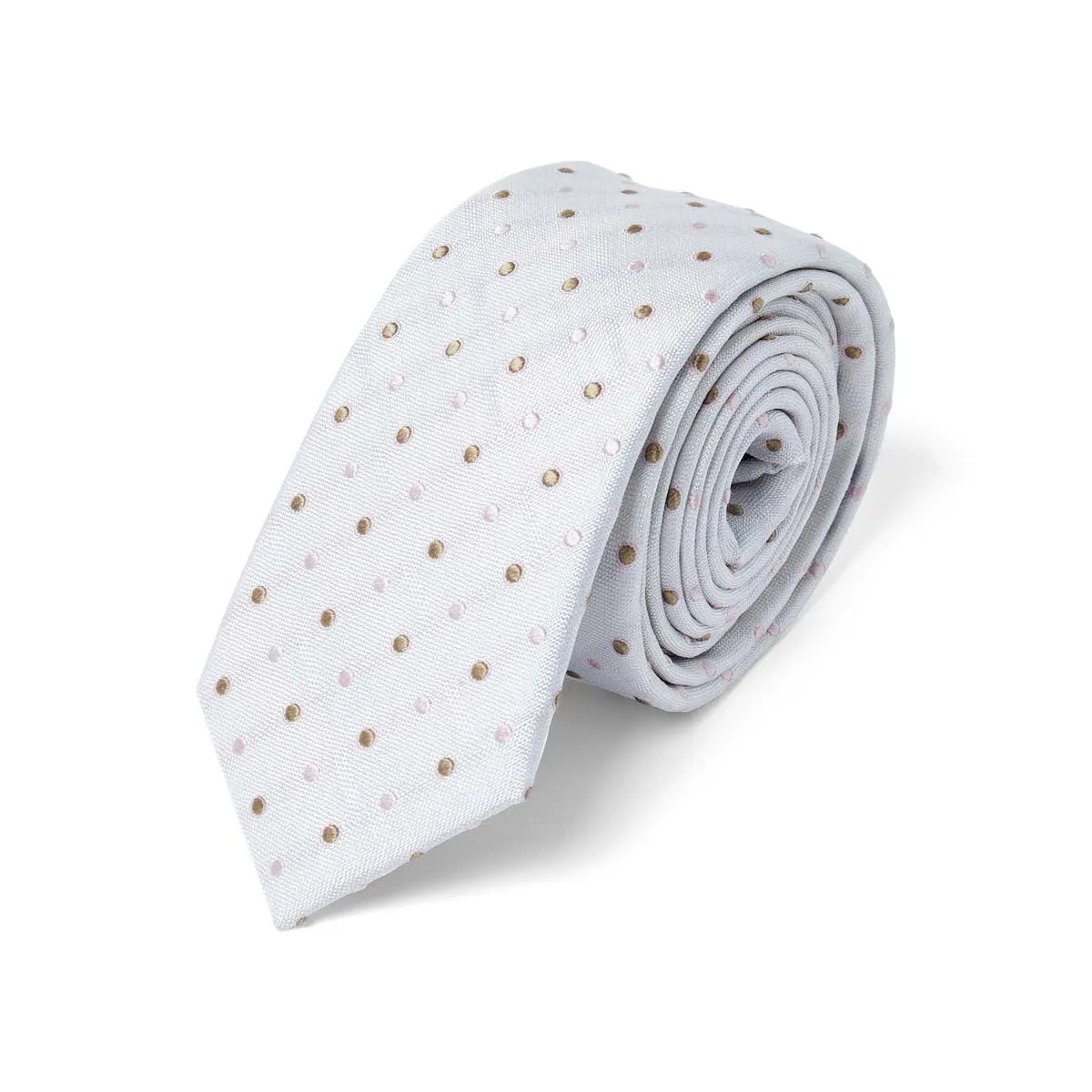 Thin pink and camel polka dot tie