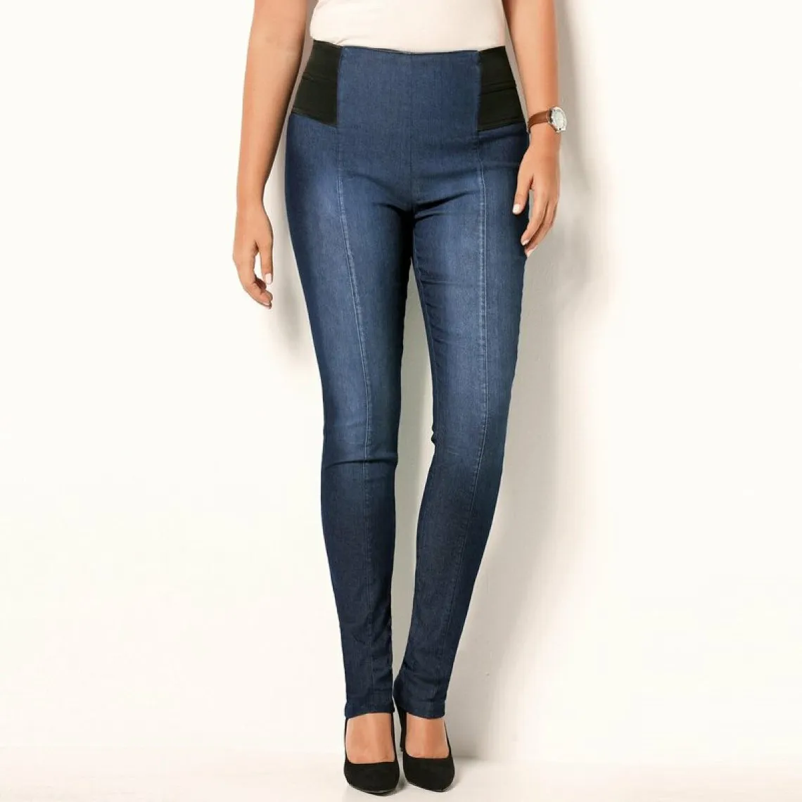 Tregging en jean femme à taille élastique - Bleu | 3 Suisses