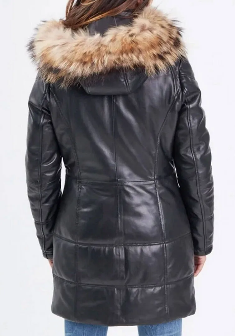 Three Quarter Leather Hood Woman Black Rose Garden.