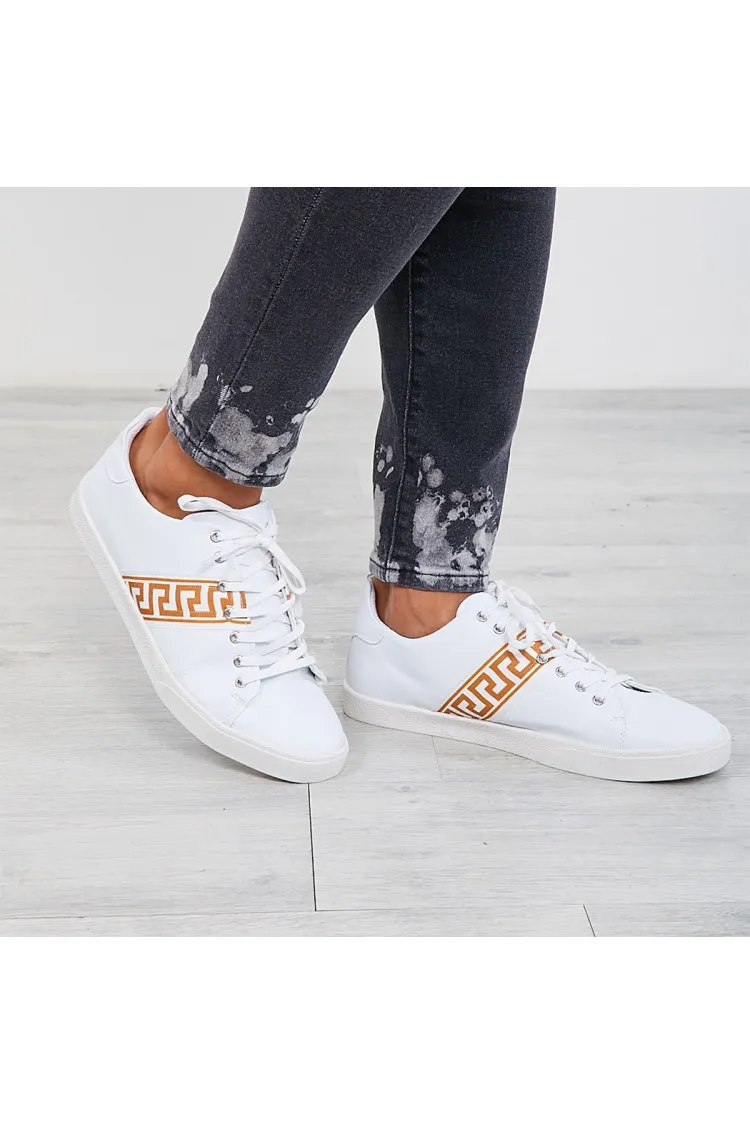 White Greek Patterned Basket Shoes