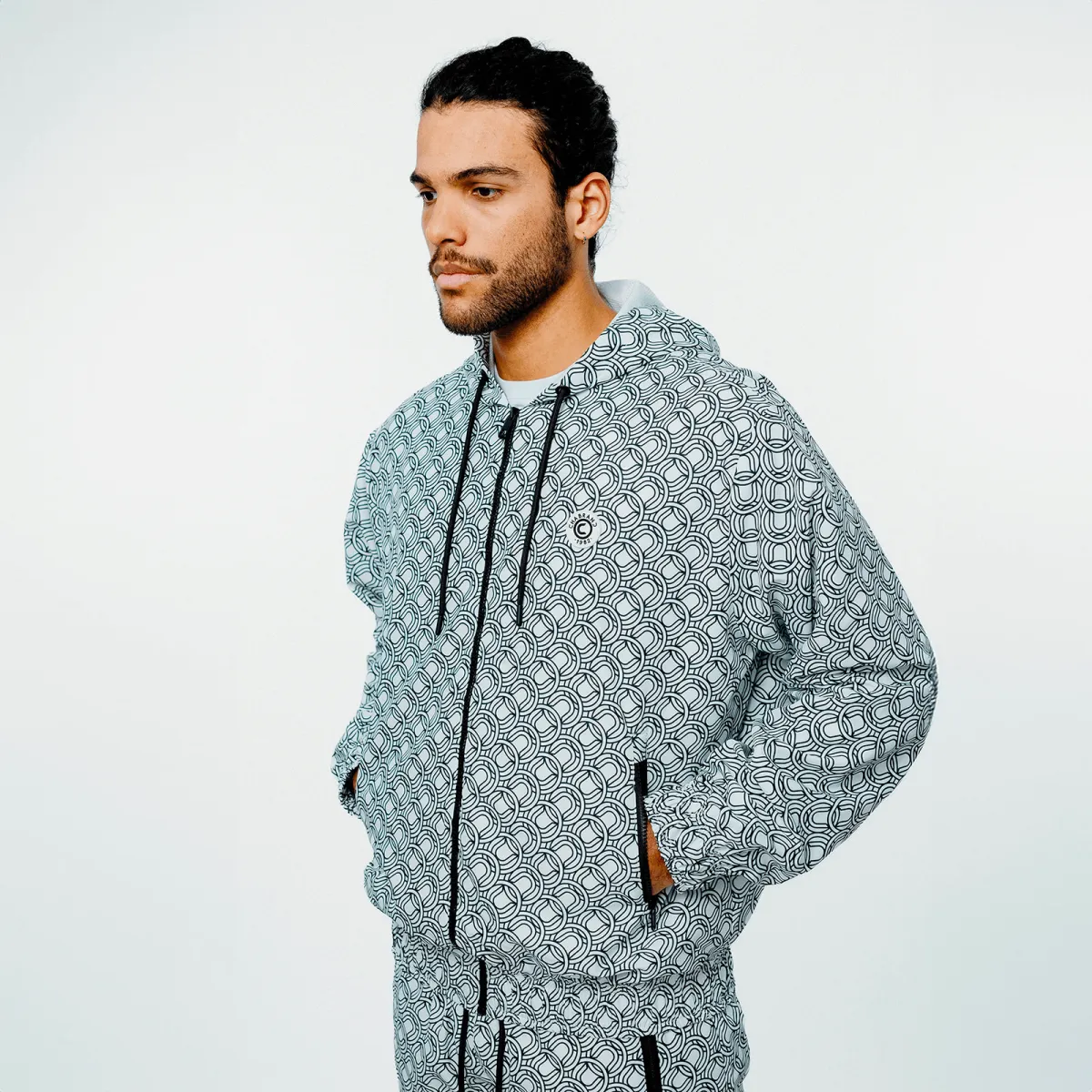 White Monogrammed Synthetic Mesh-Lined Hooded Jacket