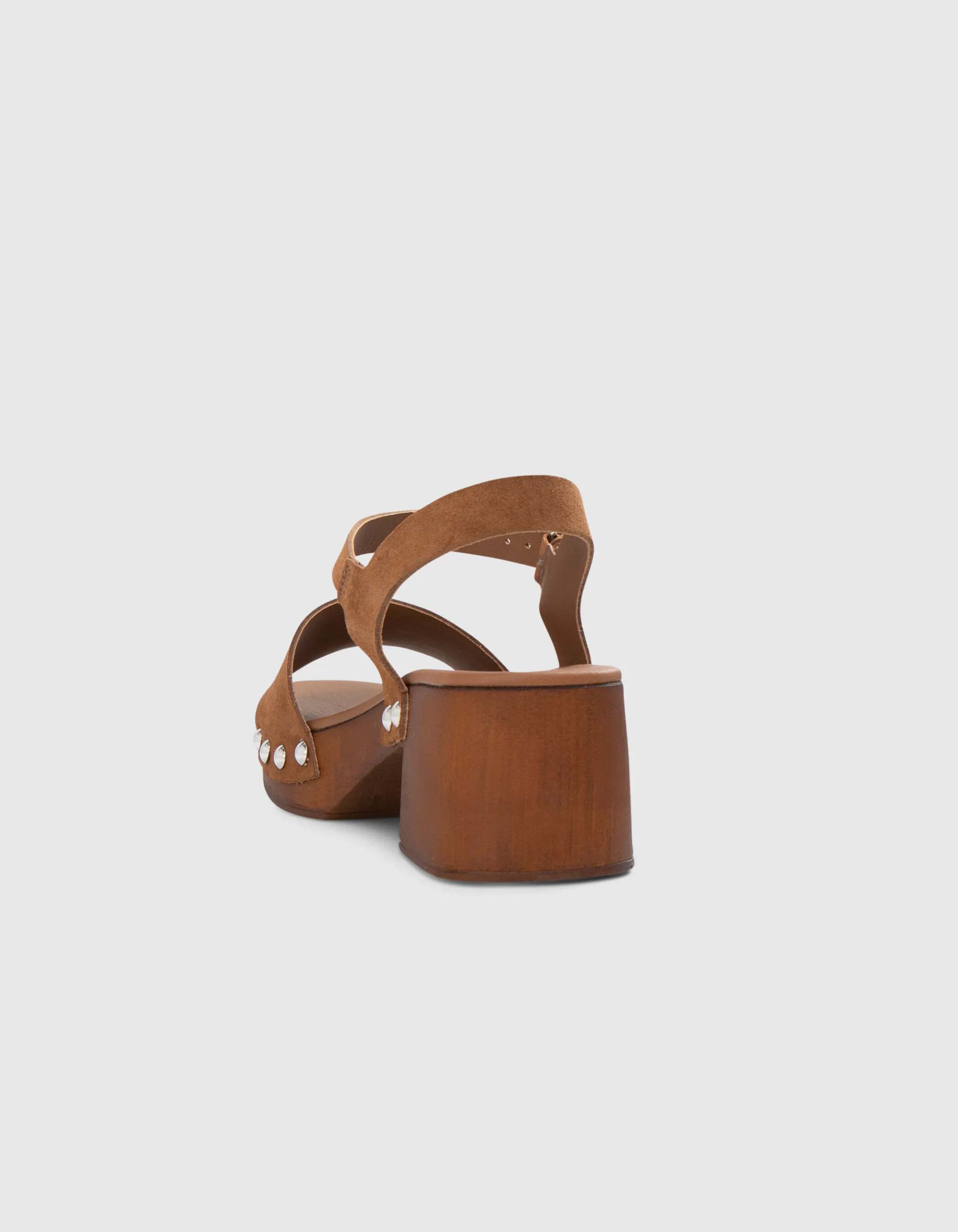 Womens' Camel Suede Sandals with Wooden Heels