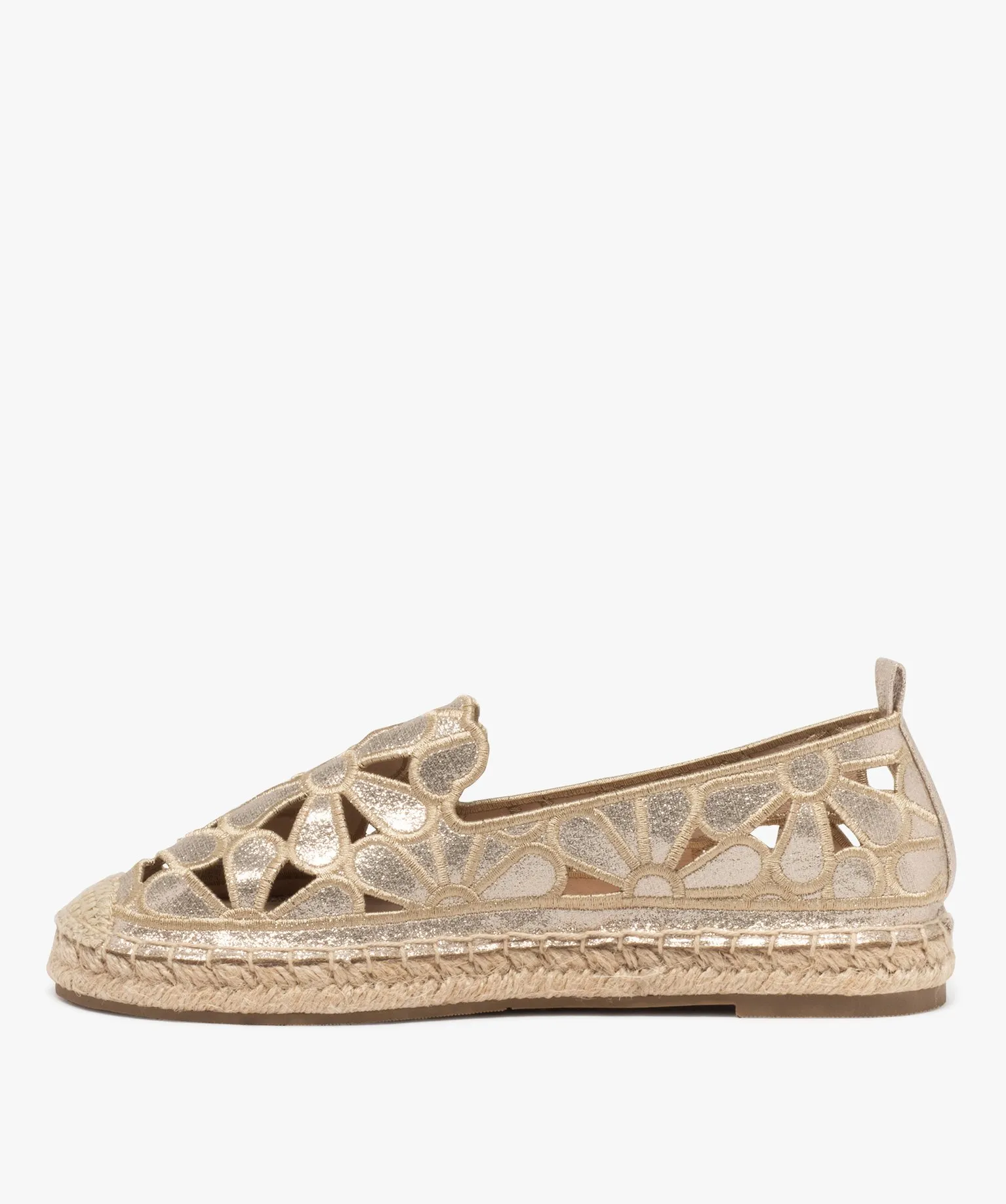 Yellow floral canvas espadrilles with cutouts and glitter for women sneakers and tennis shoes.