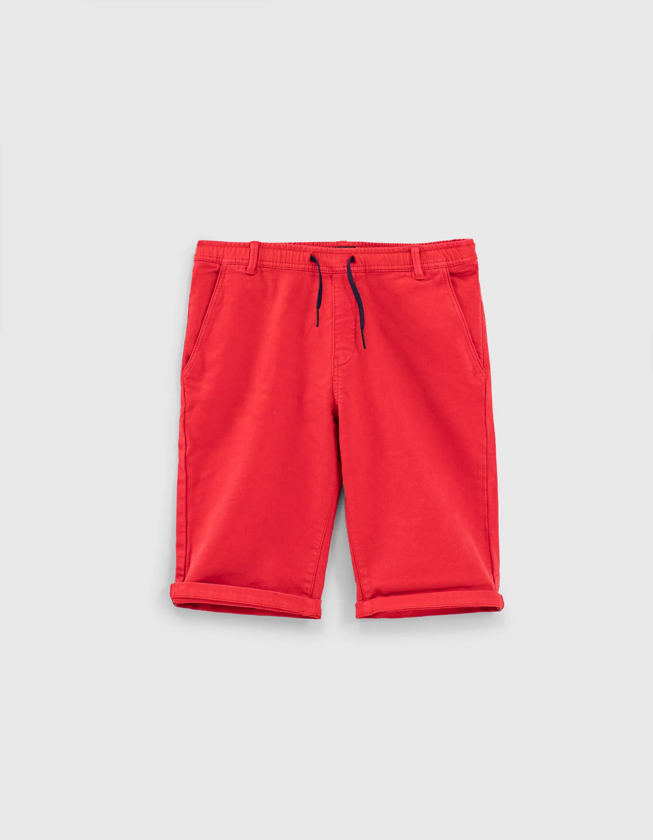 Young Boy's Bermuda Shorts with Elastic Waistband in Medium Red Color.
